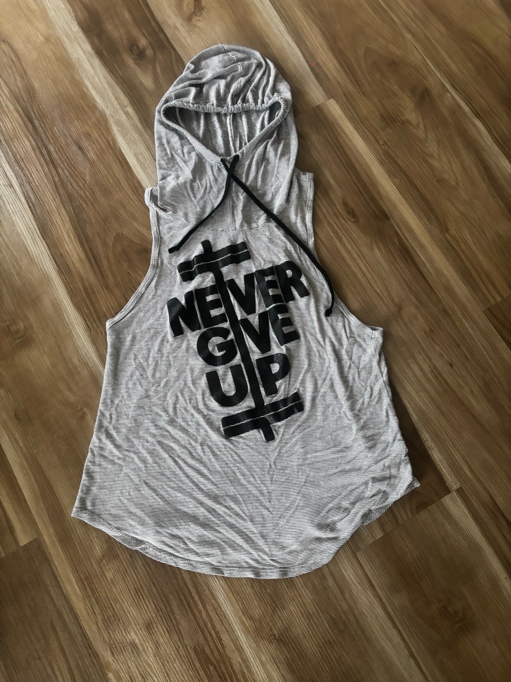 Never Give Up Hooded Muscle Tank Top - Gray